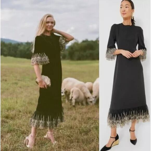 TUCKERNUCK x POMANDER PLACE Lillith Maxi Dress Black Gold Lace Sz XL NWT  {SS34}